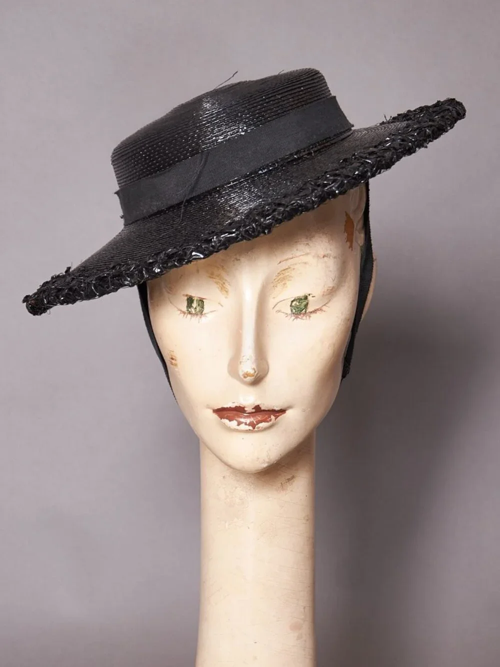 1940s Black Raffia Straw Sun Hat Wide Brim - Picture 8 of 13